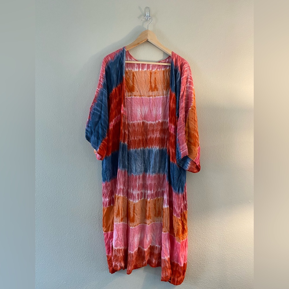 Long Flowy Tie-Dye Lightweight Coverup/Cardigan